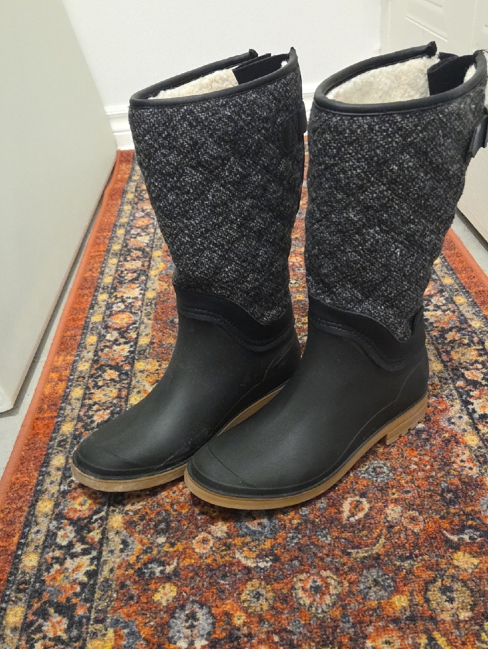 Kamik Black Quilted Tall Winter Rain Boots with Shearling Lining